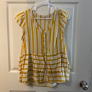button down yellow/gold & white striped top